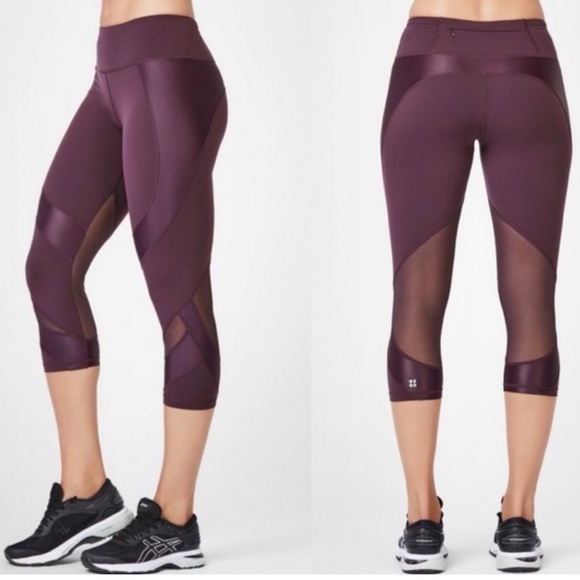 🫶🏻SWEATY BETTY luxe wet look, mesh crop THE POWER LEGGINGS - Picture 2 of 9